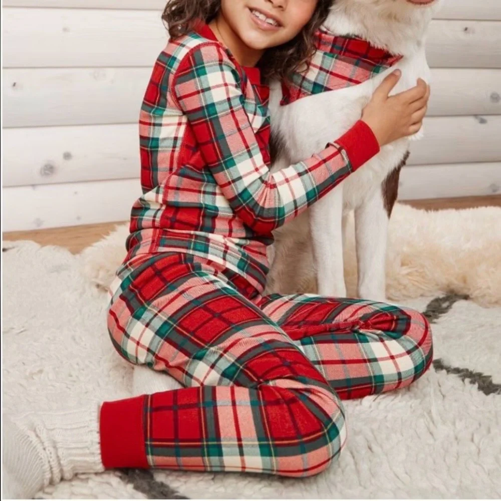 NWT Hanna Andersson HannaJams Red Holiday Long John Pajama Set Girls 6/7